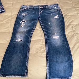 Silver destressed jeans.AIKO BABY BOOT